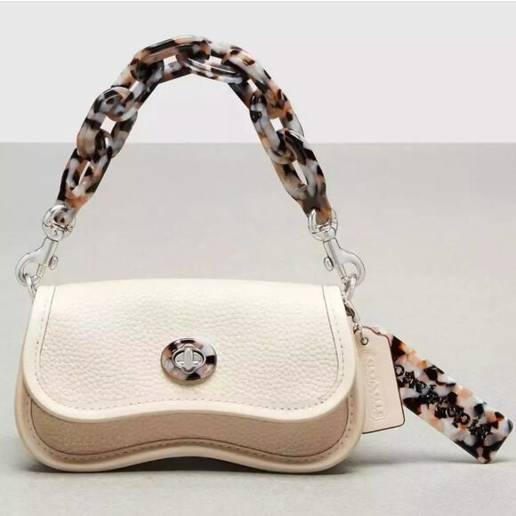 Coachtopia Wavy Dinky Bag In Leather Cream Mini Bag with Acrylic Strap Crossbody - Picture 1 of 13